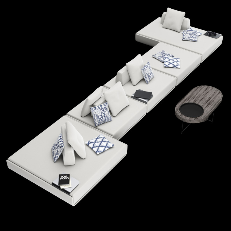 Modular sofa 1 with pillows decor elements and coffe table 3D 모델 .c4d .max .obj .3ds .fbx .stl .blend