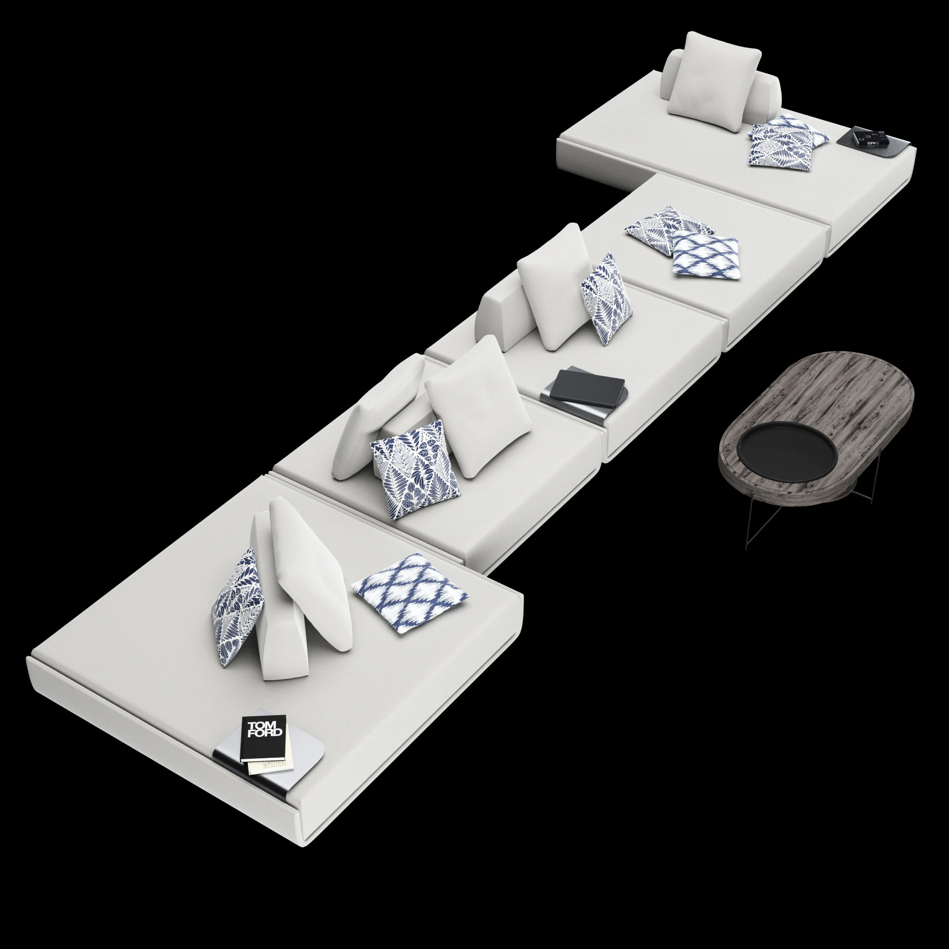 Modular sofa 1 with pillows decor elements and coffe table 3D Model .c4d .max .obj .3ds .fbx .stl .blend 