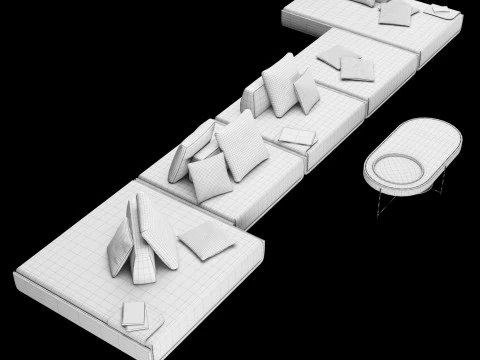 Modular sofa 1 with pillows decor elements and coffe table 3D Model