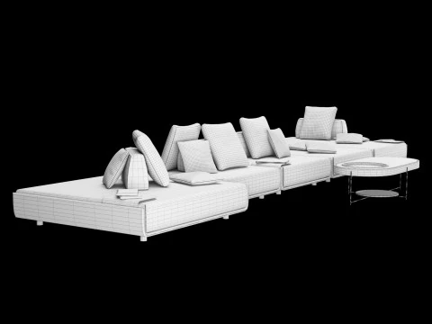 Modular sofa 1 with pillows decor elements and coffe table 3D Model