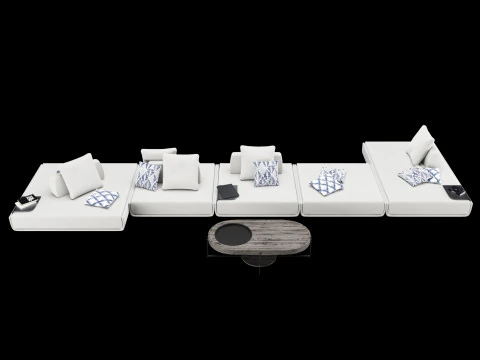 Modular sofa 1 with pillows decor elements and coffe table 3D Model