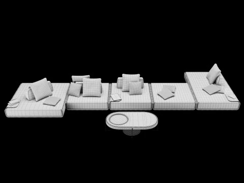 Modular sofa 1 with pillows decor elements and coffe table 3D Model