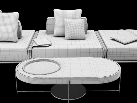 Modular sofa 1 with pillows decor elements and coffe table 3D Model