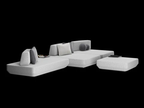 Sofa modular 2 dengan bantal dan elemen dekorasi Model 3D