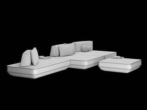 Modular sofa 2 with pillows and decor elements 3D 모델