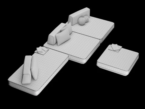 Modular sofa 2 with pillows and decor elements 3D Model