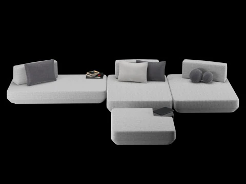 Modular sofa 2 with pillows and decor elements 3D Model