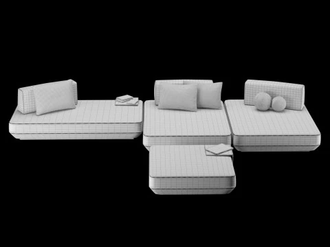 Modular sofa 2 with pillows and decor elements 3D Model