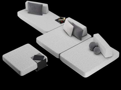 Modular sofa 2 with pillows and decor elements 3D Model