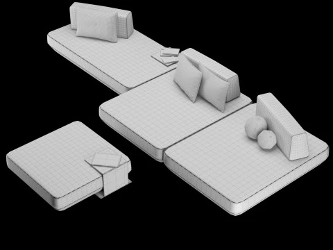 Modular sofa 2 with pillows and decor elements 3D Model