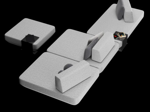 Modular sofa 2 with pillows and decor elements 3D Model