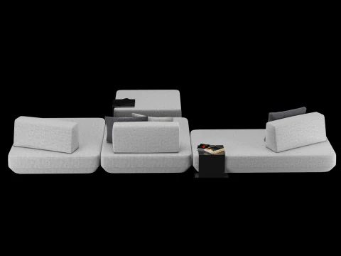 Modular sofa 2 with pillows and decor elements 3D Model