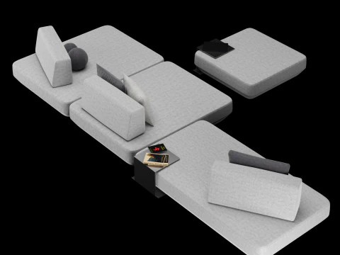Modular sofa 2 with pillows and decor elements 3D Model