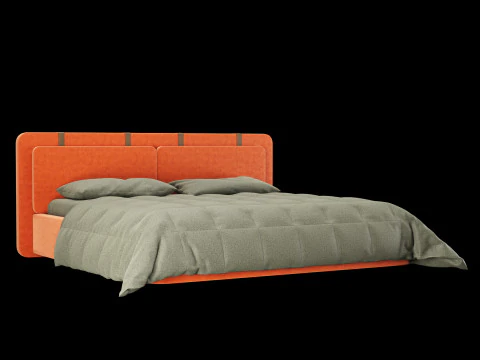 Tempat tidur dengan bantal dan selimut 001 Model 3D