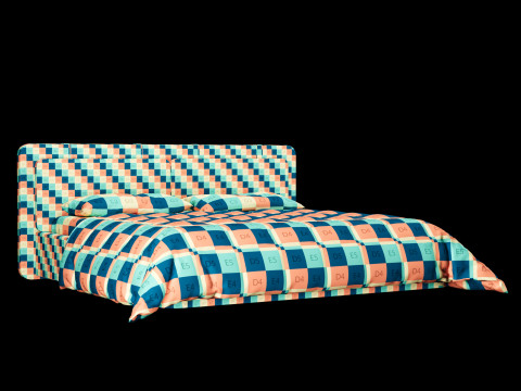 Łóżko z poduszkami i kocem 001 Model 3D