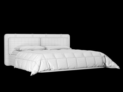 Łóżko z poduszkami i kocem 001 Model 3D