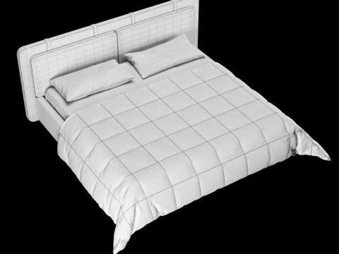 Łóżko z poduszkami i kocem 001 Model 3D
