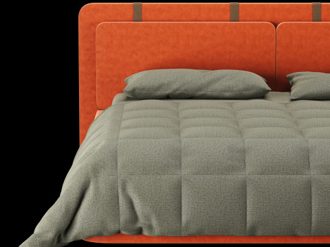 Łóżko z poduszkami i kocem 001 Model 3D