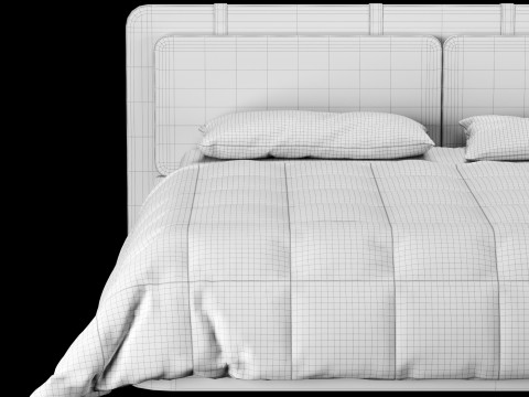 Łóżko z poduszkami i kocem 001 Model 3D