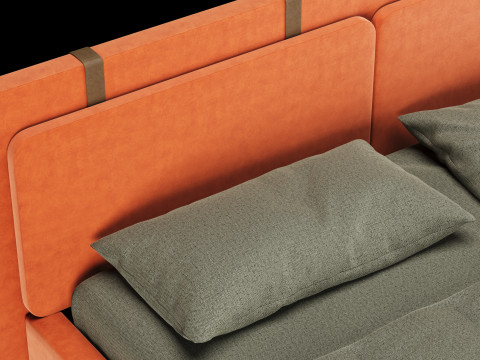 Łóżko z poduszkami i kocem 001 Model 3D