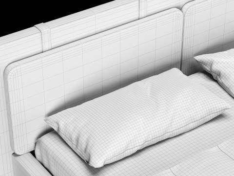 Łóżko z poduszkami i kocem 001 Model 3D