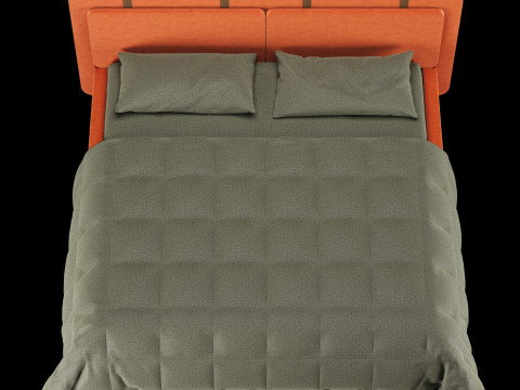 Łóżko z poduszkami i kocem 001 Model 3D