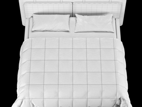 Łóżko z poduszkami i kocem 001 Model 3D