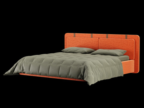 Łóżko z poduszkami i kocem 001 Model 3D