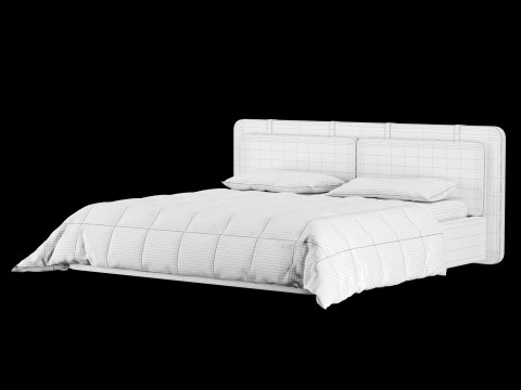 Łóżko z poduszkami i kocem 001 Model 3D