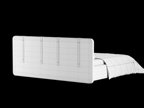 Łóżko z poduszkami i kocem 001 Model 3D