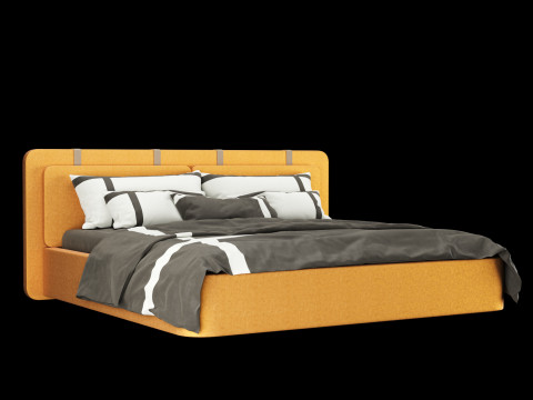 Łóżko z poduszkami i kocem 002 Model 3D