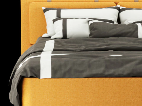 Bed with pillows and blanket 002 3D Model