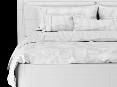Bed with pillows and blanket 002 3D Model