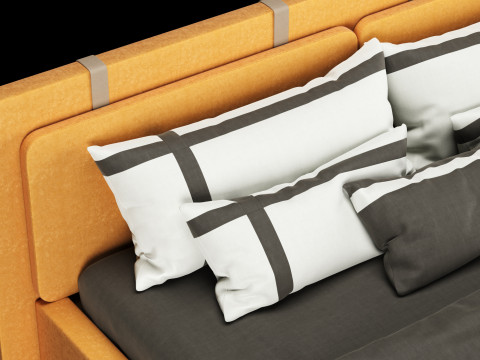 베개와 담요가 있는 침대 002 3D 모델