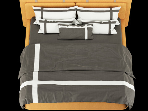 베개와 담요가 있는 침대 002 3D 모델