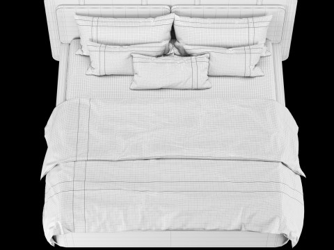 베개와 담요가 있는 침대 002 3D 모델