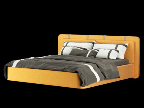 Bed with pillows and blanket 002 3D Model