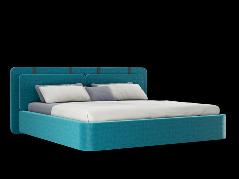 Łóżko z poduszkami i kocem 003 Model 3D