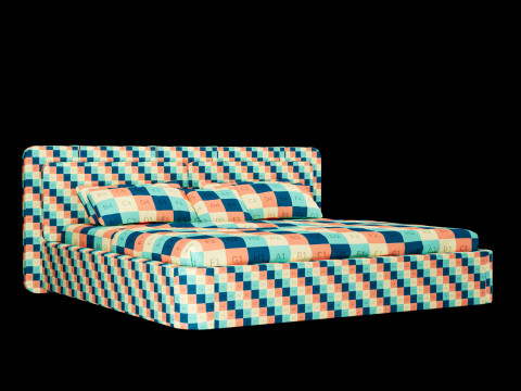 Łóżko z poduszkami i kocem 003 Model 3D