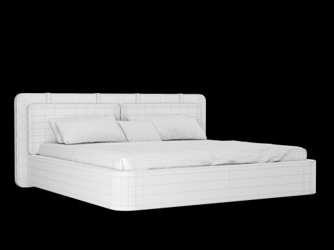 Łóżko z poduszkami i kocem 003 Model 3D