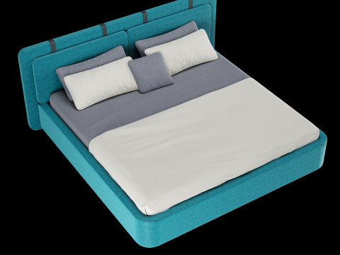 Łóżko z poduszkami i kocem 003 Model 3D