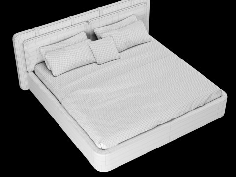 Łóżko z poduszkami i kocem 003 Model 3D