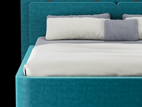 Łóżko z poduszkami i kocem 003 Model 3D