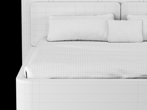 Łóżko z poduszkami i kocem 003 Model 3D