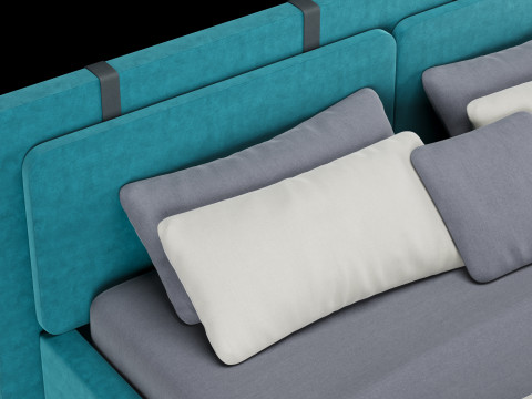 Łóżko z poduszkami i kocem 003 Model 3D