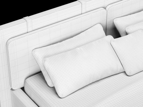 Bed with pillows and blanket 003 3D Model