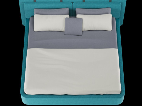 Łóżko z poduszkami i kocem 003 Model 3D