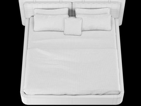 Łóżko z poduszkami i kocem 003 Model 3D