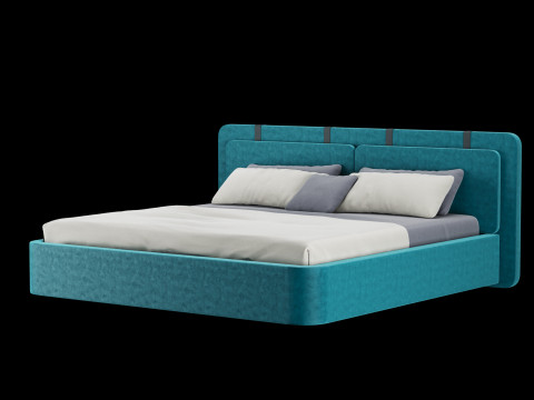 Łóżko z poduszkami i kocem 003 Model 3D