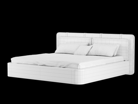 Łóżko z poduszkami i kocem 003 Model 3D